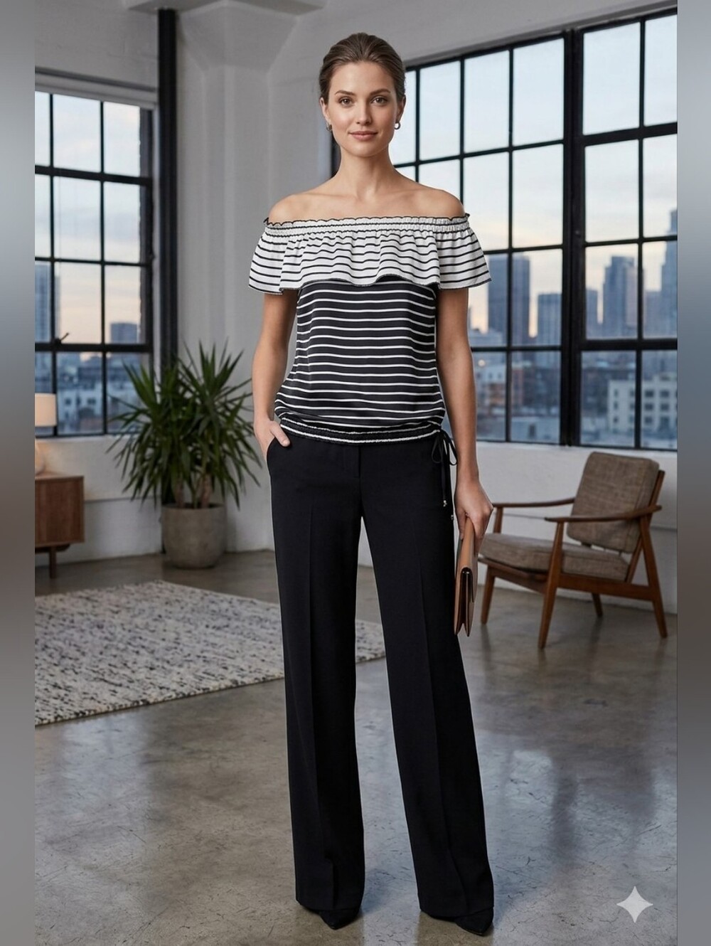 White House Black Market 100% Silk Stripe Tiered Tank Top Size XS
